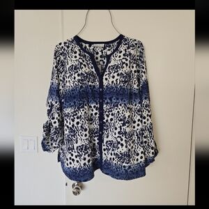 Fred David Navy and White Abstract Blouse